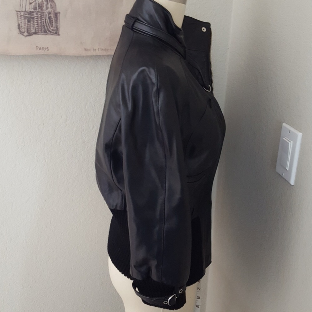 Bebe 90's Vintage Leather Funnel Neck Moto Style Jacket - Picture 5 of 8